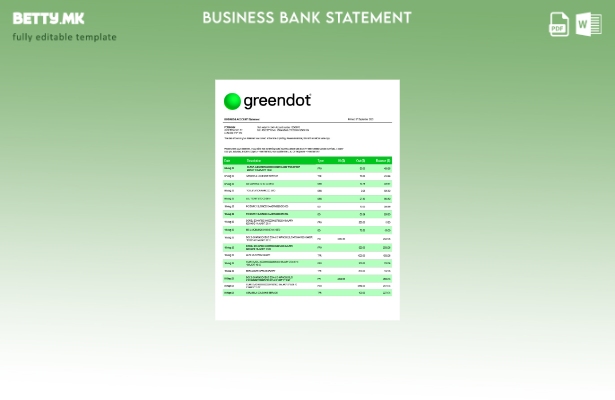 Модерен стил на Green Dot Bank шаблон за проверка на деловните сметки Word и PDF